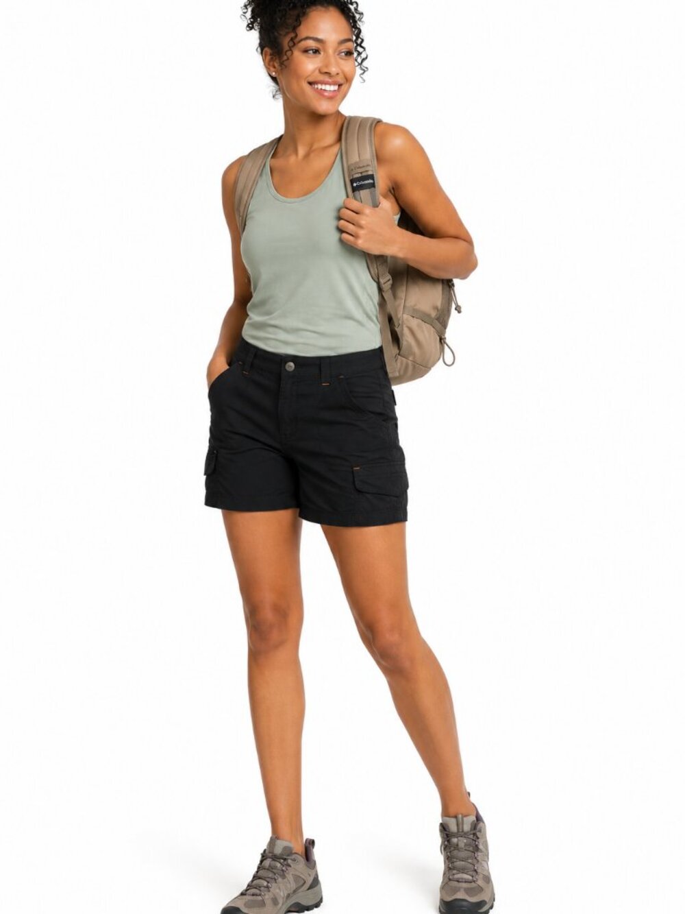 Columbia Women's Black Nylon Cargo Hiking Shorts Size 8 Omni-Shade Outdoor